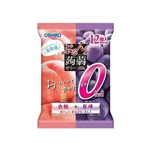 新品零食！日本ORIHIRO 蒟蒻低卡果冻 水蜜桃+葡萄 12枚入
