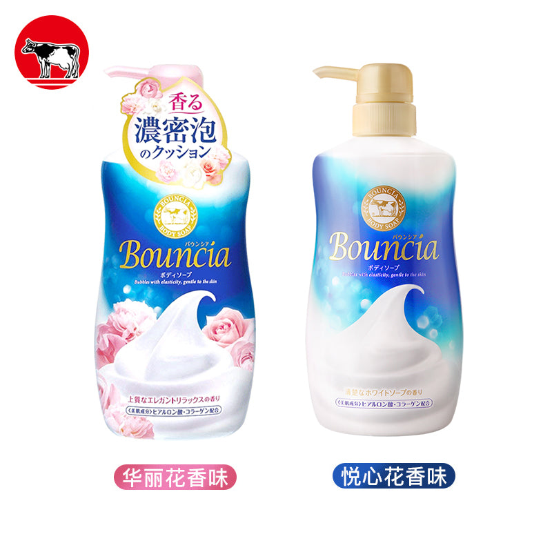 日本 COW 牛乳石鹼共进社 BOUNCIA浓密泡沫沐浴乳牛奶香+ 玫瑰花香 500ml 2瓶