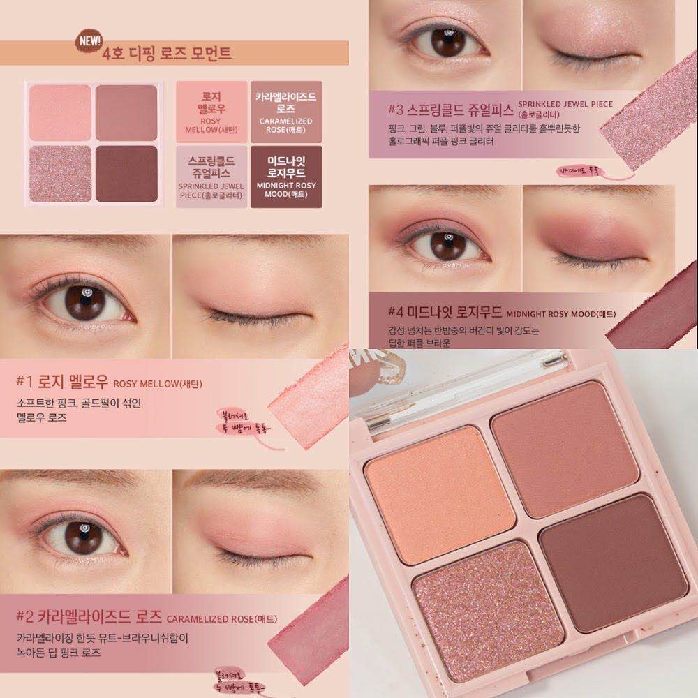 Korea Peripera INK Ink Symphony Four Color Pocket Eyeshadow Palette 2g*4 Palette #4 Dipping rose moment