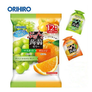 新品零食！日本ORIHIRO 蒟蒻低卡果冻 青葡萄+橙子味 12枚入