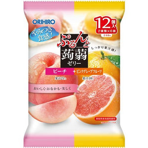 新品零食！日本ORIHIRO 蒟蒻低卡果冻 水蜜桃+柚子12枚入